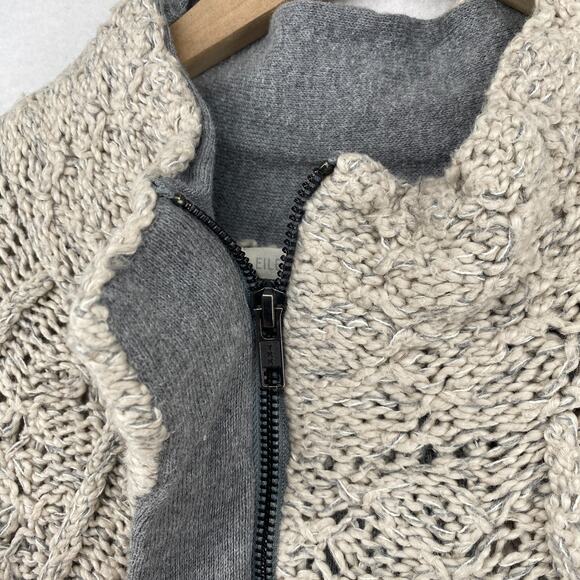 EILEEN FISHER Sweater L Organic Cotton Cozy Twist Two Way Zip Jacket Beige - Picture 8 of 13